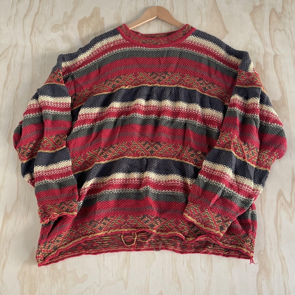 Vintage Adina Sweater Mens Large‎ Multicolor Striped Acrylic Knit Crewneck USA